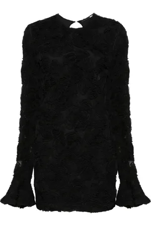 ROTATE Femme, Robes, Noir, Taille: 40 FR Robe Mini Noire en Maille à Fleurs