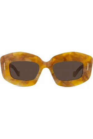 Loewe Femme, Accessoires, Brun, Taille: ONE Size Lunettes de soleil rectangulaires Havana avec verres gris