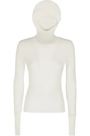 ANDREA ADAMO Femme, Sweatshirts et sweats à capuche, Blanc, Taille: 38 FR Haut à capuche en tricot côtelé