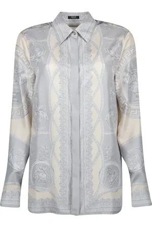 VERSACE Femme, Blouses et Chemises, Gris, Taille: 34 FR Chemise en Soie Barocco
