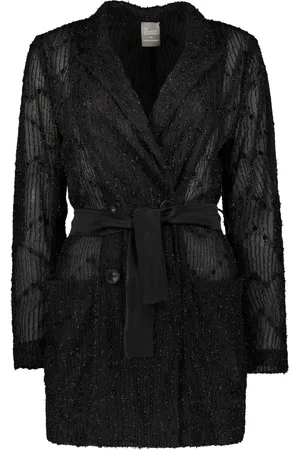LORENA ANTONIAZZI Femme, Manteaux, Noir, Taille: 38 FR Veste en dentelle avec fils lurex