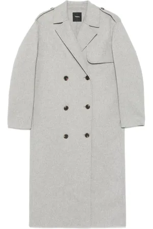 THEORY Femme, Manteaux, Gris, Taille: 40 FR Manteau Gris à Double Boutonnage avec Rabat Tempête