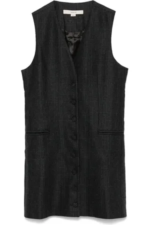 REMAIN Birger Christensen Femme, Vestes, Gris, Taille: 38 FR Gilet en Laine à Carreaux Col en V