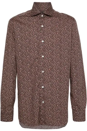 BARBA Homme, Chemises, Brun, Taille: XL Chemise en Coton à Imprimé Floral