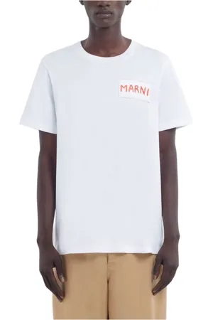 Marni Homme, Tops, Blanc, Taille: L T-shirt Blanc en Coton avec Logo Imprimé