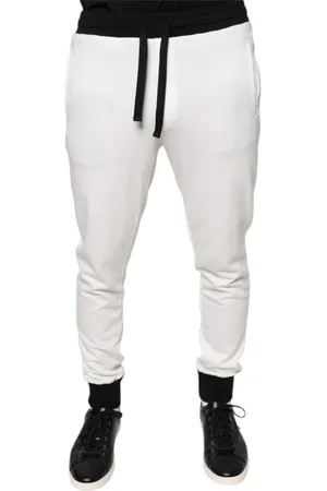 Dolce & Gabbana Homme, Pantalons, Blanc, Taille: S Jogger en Coton Blanc avec Cordon de Serrage