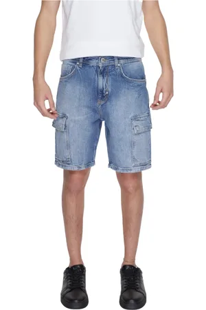 Antony Morato Homme, Shorts, Bleu, Taille: W34 Shorts en Coton Bleu à Effet Usé