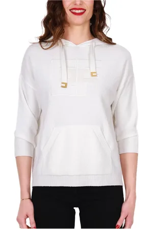 Elisabetta Franchi Femme, Sweatshirts et sweats à capuche, Blanc, Taille: 40 FR Sweat à capuche blanc avec détail logo