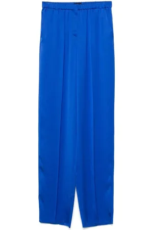 Giorgio Armani Femme, Pantalons, Bleu, Taille: 38 FR Pantalon en Satin de Soie Bleu Royal