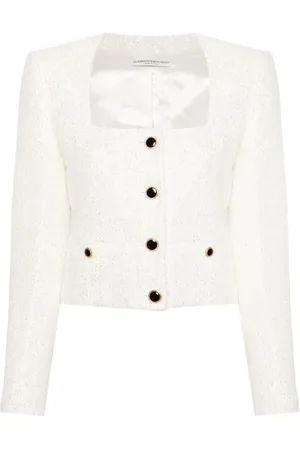 Alessandra Rich Femme, Vestes, Blanc, Taille: 36 FR Veste Blanche en Tweed et Paillettes avec Épaulettes