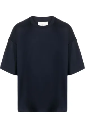 STUDIO NICHOLSON Homme, Tops, Bleu, Taille: S T-shirt Bleu Marine Col Rond Oversize