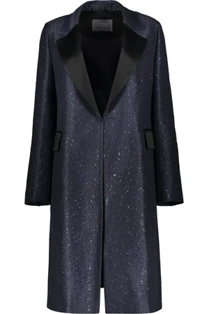 LORENA ANTONIAZZI Femme, Manteaux, Bleu, Taille: 38 FR Manteau à Sequins avec Col Revers et Inserts Contrastants