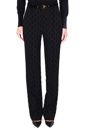 Elisabetta Franchi Femme, Pantalons, Noir, Taille: 40 FR Pantalon en tissu floqué noir