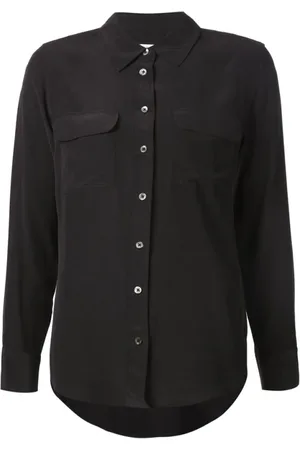 Equipment Femme, Blouses et Chemises, Noir, Taille: 42 FR Chemise noire en soie avec garniture