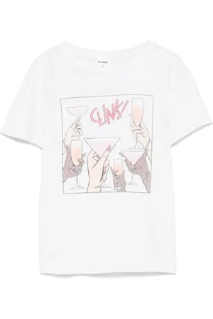 RE/DONE Femme, Tops, Blanc, Taille: 36 FR T-shirt Blanc à Imprimé Graphique Col Rond