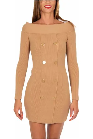 Elisabetta Franchi Femme, Robes, Brun, Taille: 40 FR Robe Manteau Mini Maille Camel
