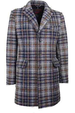 BOB der Bär Homme, Manteaux, Multicolore, Taille: L Manteau Homme Court Carreaux Gris
