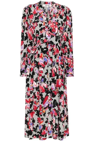 Diane von Furstenberg Femme, Robes, Multicolore, Taille: 36 FR Robe Florale Col V EcoVero™ Imprimé