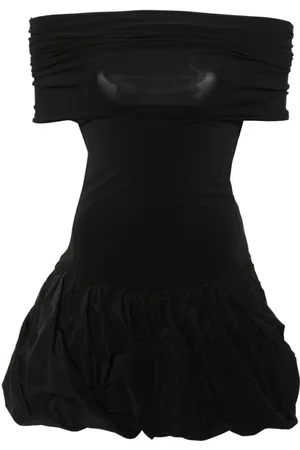 Anna October Femme, Robes, Noir, Taille: 40 FR Robe Noire avec Épaules Dénudées et Corsage Froncé