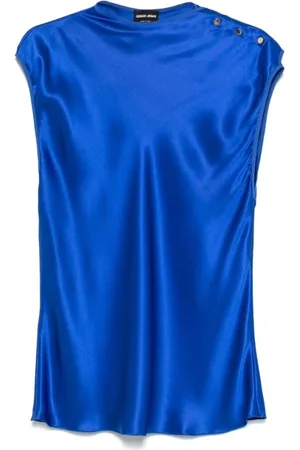 Giorgio Armani Femme, Tops, Bleu, Taille: 38 FR Chemisier sans Manches Bleu avec Fermeture à Pression