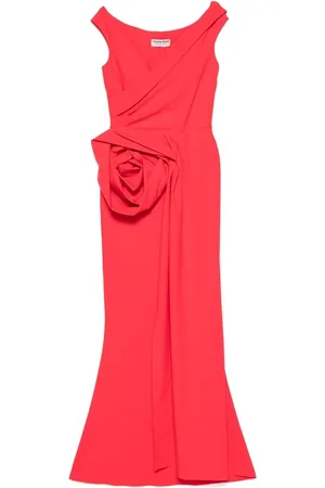 CHIARA BONI Femme, Robes, Rouge, Taille: 48 FR Robe Rouge Florale avec Col Croisé