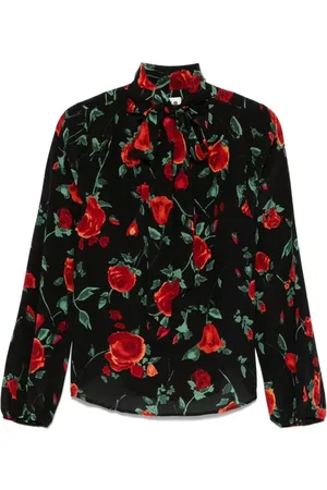 RIXO London Femme, Blouses et Chemises, Multicolore, Taille: 40 FR Noir Poignets Élastiques Haut