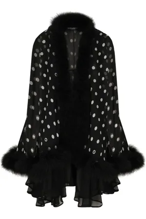 Dolce & Gabbana Femme, Vestes, Noir, Taille: 38 FR Manteau en Soie à Pois Noirs