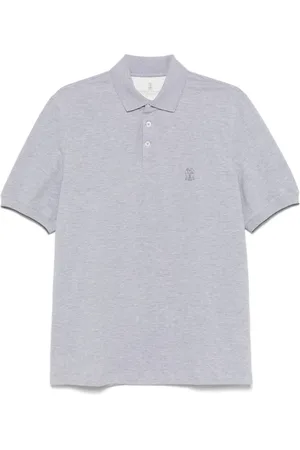 Brunello Cucinelli Homme, Tops, Gris, Taille: S Pull Polo Gris Clair Manches Courtes