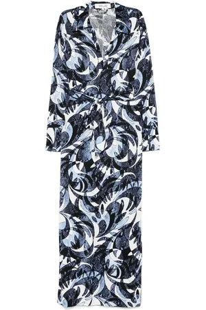 Diane von Furstenberg Femme, Robes, Multicolore, Taille: 42 FR Robe Bleue à Imprimé Abstrait et Col en V
