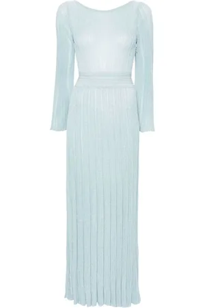 ANTONINO VALENTI Femme, Robes, Bleu, Taille: 36 FR Robe Bleue Plissée Métallique à Manches Longues