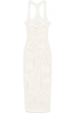 Cult Gaia Femme, Robes, Blanc, Taille: 38 FR Robe Blanche à Appliques Florales et Dos Nageur