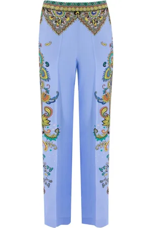Etro Femme, Pantalons, Multicolore, Taille: 42 FR Pantalon Palazzo en Soie avec Imprimé Paisley