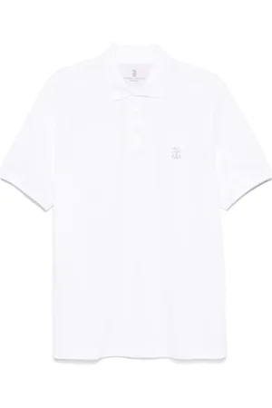 Brunello Cucinelli Homme, Tops, Blanc, Taille: L Pull Polo en Coton avec Col Côtelé