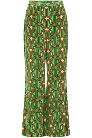 Camilla Femme, Pantalons, Multicolore, Taille: 40 FR Pantalon évasé géométrique vert inspiré des années 70