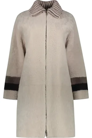 LORENA ANTONIAZZI Femme, Manteaux, Gris, Taille: 36 FR Manteau en peau lainée avec col en tricot côtelé