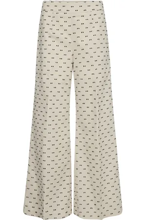 Co`Couture Femme, Pantalons, Blanc, Taille: 40 FR Pantalon Large avec Détails Brodés