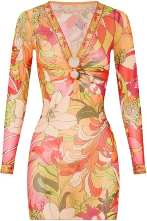 Camilla Femme, Robes, Multicolore, Taille: 42 FR Robe Mini Col en V Rétro Floral