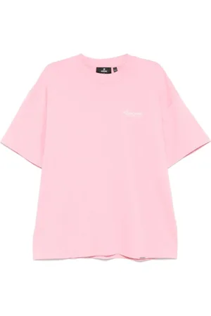 Represent Homme, Tops, Rose, Taille: L T-shirt Rose en Coton avec Logo Imprimé