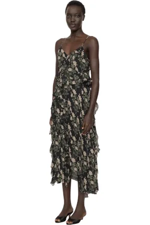 SEA Femme, Robes, Multicolore, Taille: 36 FR Robe Midi Florale avec Inserts en Dentelle