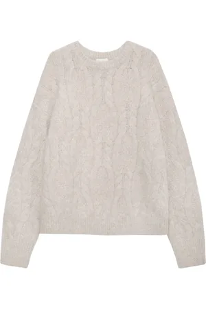 ANINE BING Femme, Pulls, Gris, Taille: 40 FR Pull Doux avec Col Rond et Motif Fin