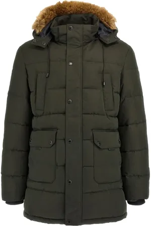 Guess Homme, Vestes, Vert, Taille: L Doudoune à Capuche en Fausse Fourrure