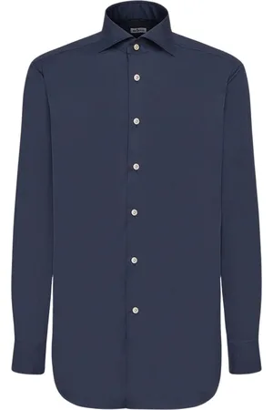 Kiton Homme, Chemises, Bleu, Taille: 4XL Chemise Bleue en Coton avec Boutons en Nacre