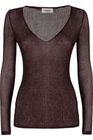 LANEUS Femme, Tops, Brun, Taille: 38 FR Pull col en V en lurex