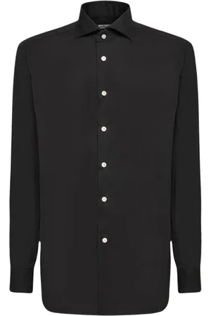 Kiton Homme, Chemises, Noir, Taille: L Chemise Noire en Coton avec Boutons Sculptés à la Main