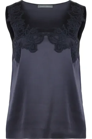 Alberta Ferretti Femme, Tops, Bleu, Taille: 38 FR Débardeur en satin brodé floral