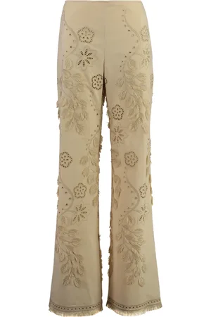 Alberta Ferretti Femme, Pantalons, , Taille: 34 FR Pantalon en Coton Brodé Floral