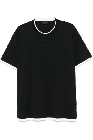 BRIONI Homme, Tops, Noir, Taille: XL T-shirt col rond avec logo brodé