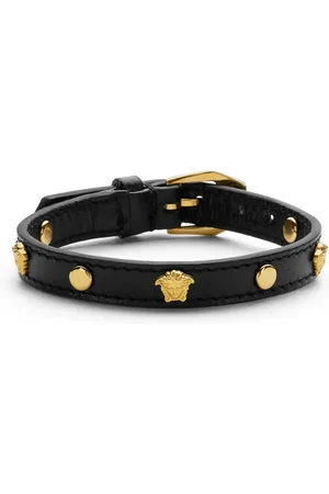 VERSACE Homme, Accessoires, Noir, Taille: ONE Size Ceinture en Cuir Noir avec Clous Méduse
