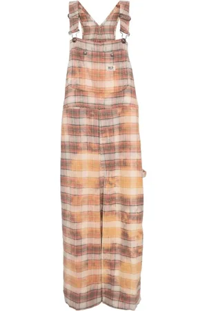 R13 Femme, Combinaisons et Ensembles, Multicolore, Taille: 38 FR Salopette Jumbo à Carreaux Orange