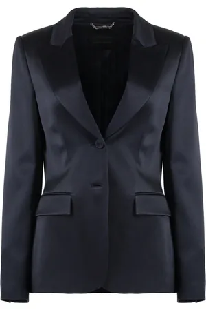Alberta Ferretti Femme, Vestes, Bleu, Taille: 40 FR Veste en Satin de Soie Col Revers Épaules Rembourrées